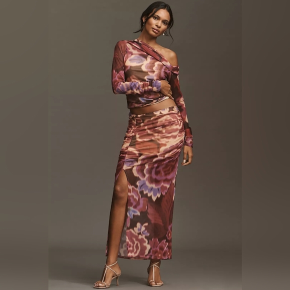 Anthropologie Dresses & Skirts - By Anthropologie Ruched Side-Slit Maxi Skirt, Size XL, Pink, NWT